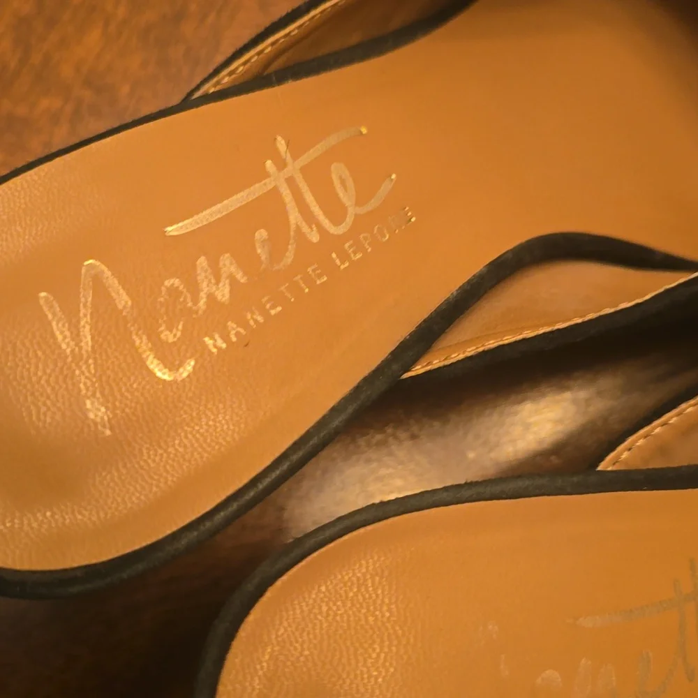 Nanette Lepore Peggy Leather Suede Floral Embroidered Butterfly Mule Heels 8 - Picture 3 of 6